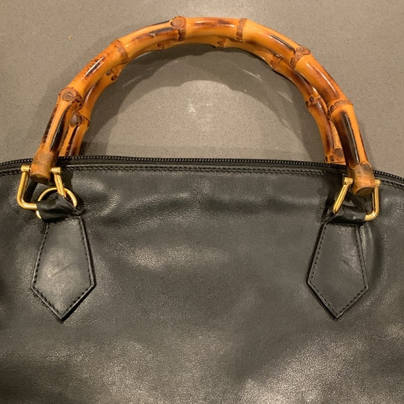 Gucci black leather and bamboo handle purse bag. Date code is in photos. - Picture 9 of 10